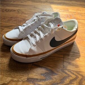 Nike White and Brown Sneakers with Black Swoosh